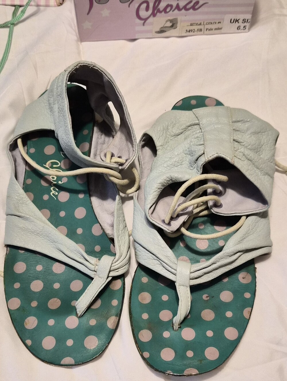 Irregular Choice Mint Blue Leather Polka Dot Lace-Up Sandals
